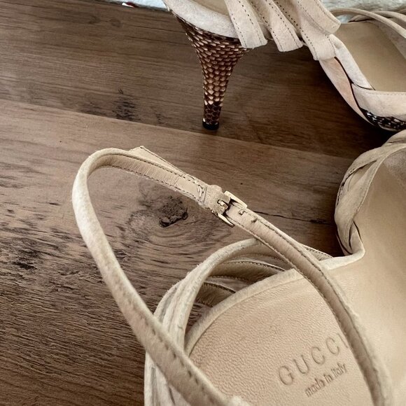 Gucci Suede Leather Python Heel Ankle Strap Pumps 9.5B - Picture 6 of 11